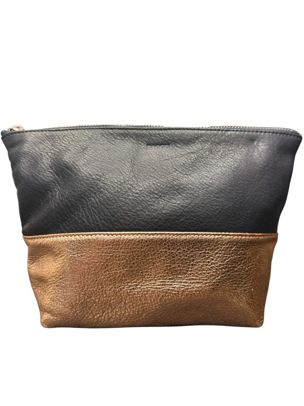 BAGGU MEDIUM STASH CLUTCH NATURAL MILLED LEATHER MADE IN USA